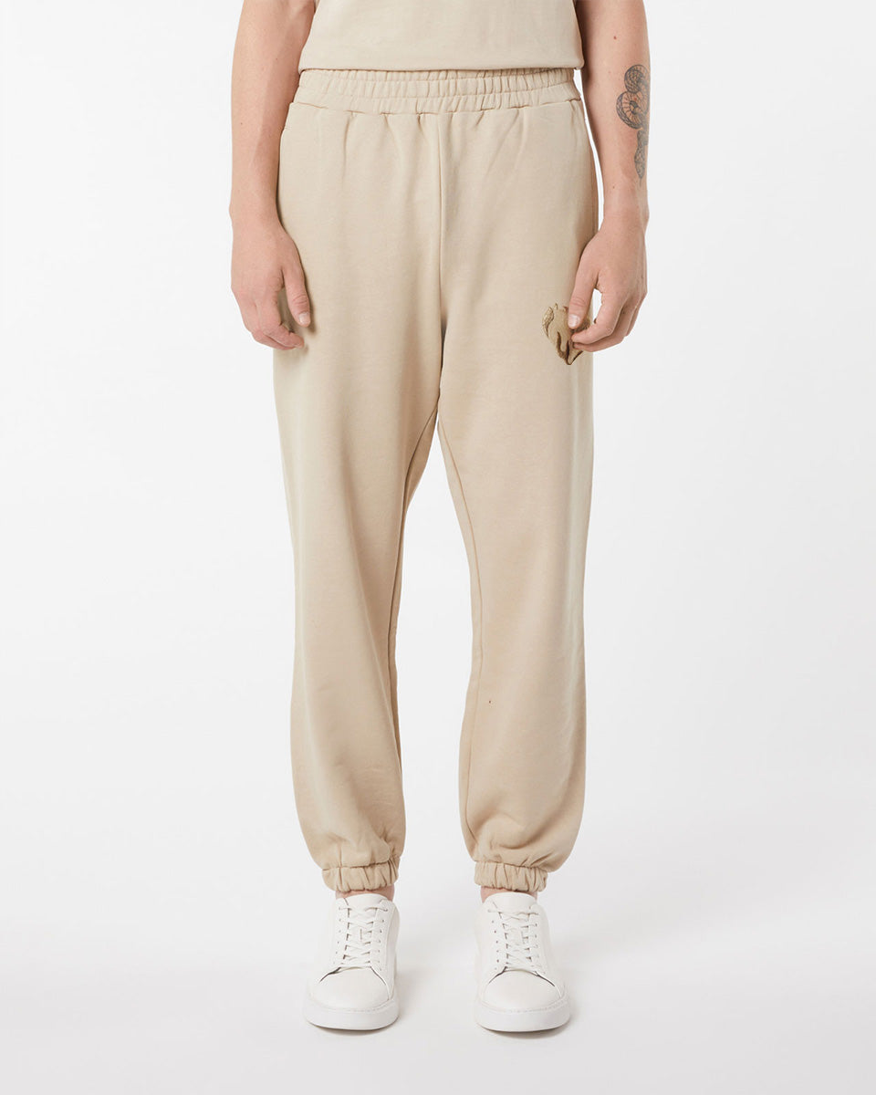 Vision Of Super LIGHT BROWN PANTS WITH EMBROIDERED FLAMING HEART Promozione Limitata