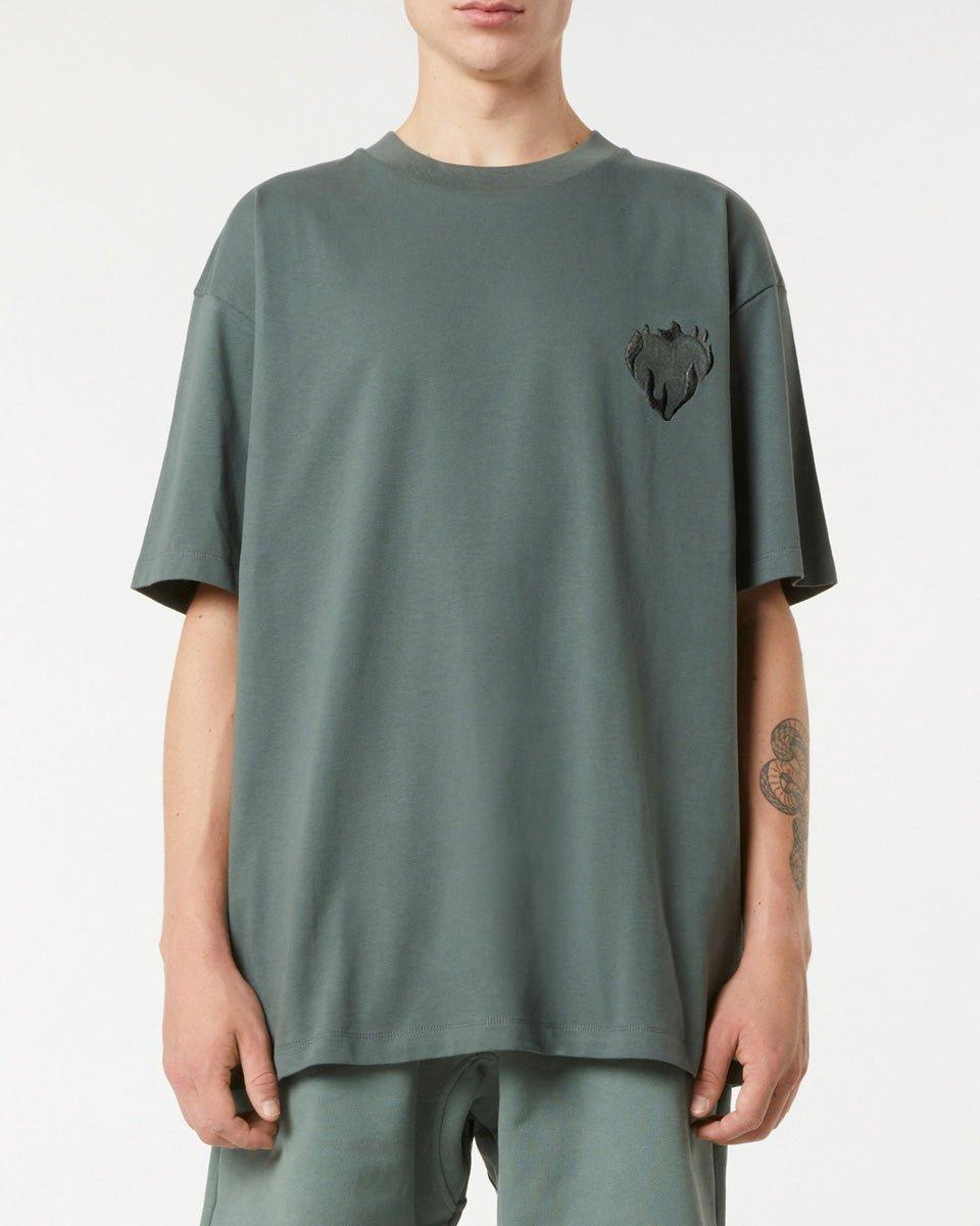 Vision Of Super BALSAM GREEN T-SHIRT WITH EMBROIDERED FLAMING HEART Sottocosto