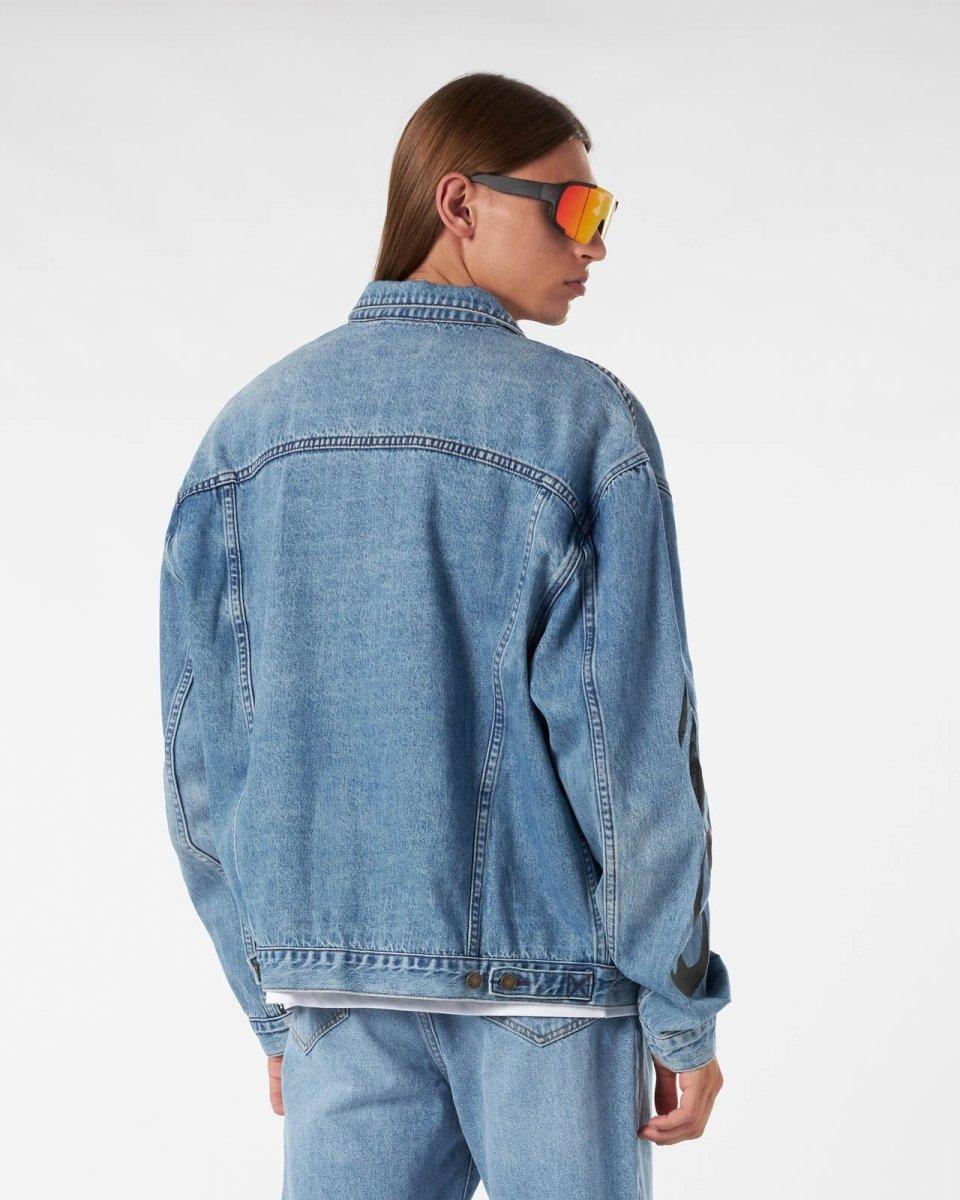 Vision Of Super BLUE DENIM JACKET WITH BLACK TRIBAL FLAMES Economico