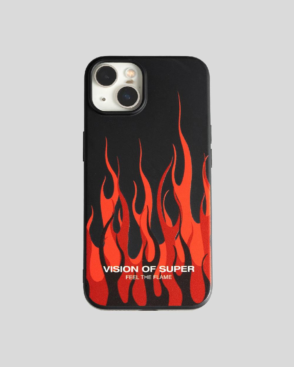 Vision Of Super BLACK IPHONE 14 COVER WITH RED FLAMES AND WHITE LOGO Enormi sconti