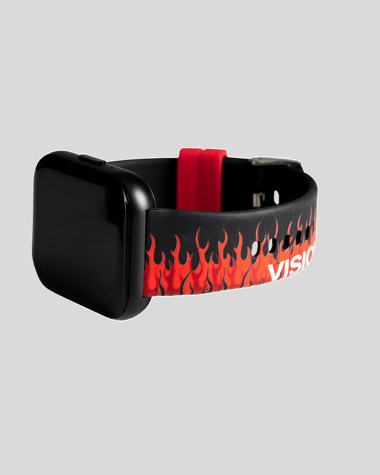 Vision Of Super BLACK SMARTWATCH WITH RED FLAMES AND WHITE LOGO Saldi