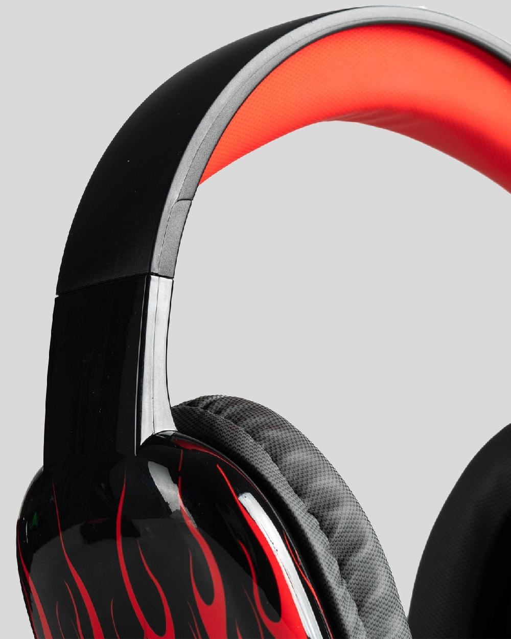 Vision Of Super BLACK HEADPHONES WITH RED FLAMES AND WHITE LOGO Offerte