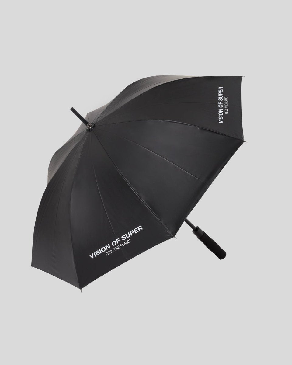 Vision Of Super BLACK UMBRELLA WITH TRIPLE FLAMES AND LOGO PRINT Vendita Economica