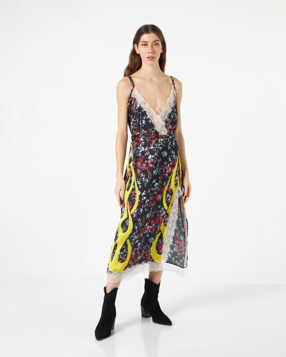 Vision Of Super FINE BLACK DRESS WITH YELLOW FLAMES Negozio