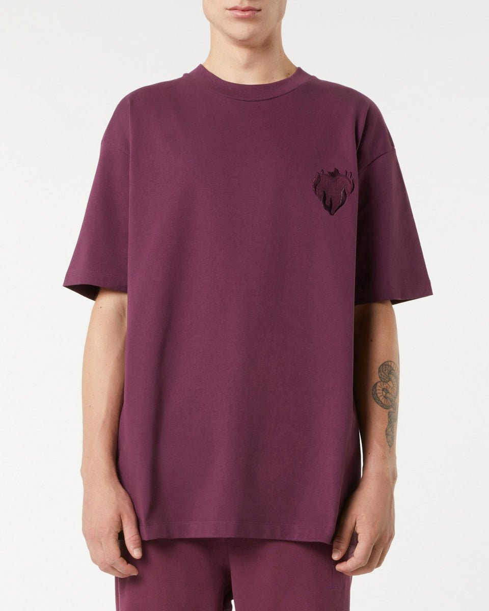 Vision Of Super GRAPE WINE T-SHIRT WITH EMBROIDERED FLAMING HEART In Saldo