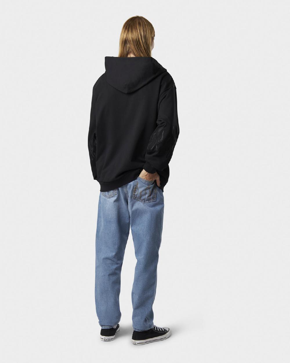 Vision Of Super BLACK HOODIE ZIP WITH EMBROIDERED WHITE LOGO BLACK FLAMES AND METAL LABEL + BUTTON Italy