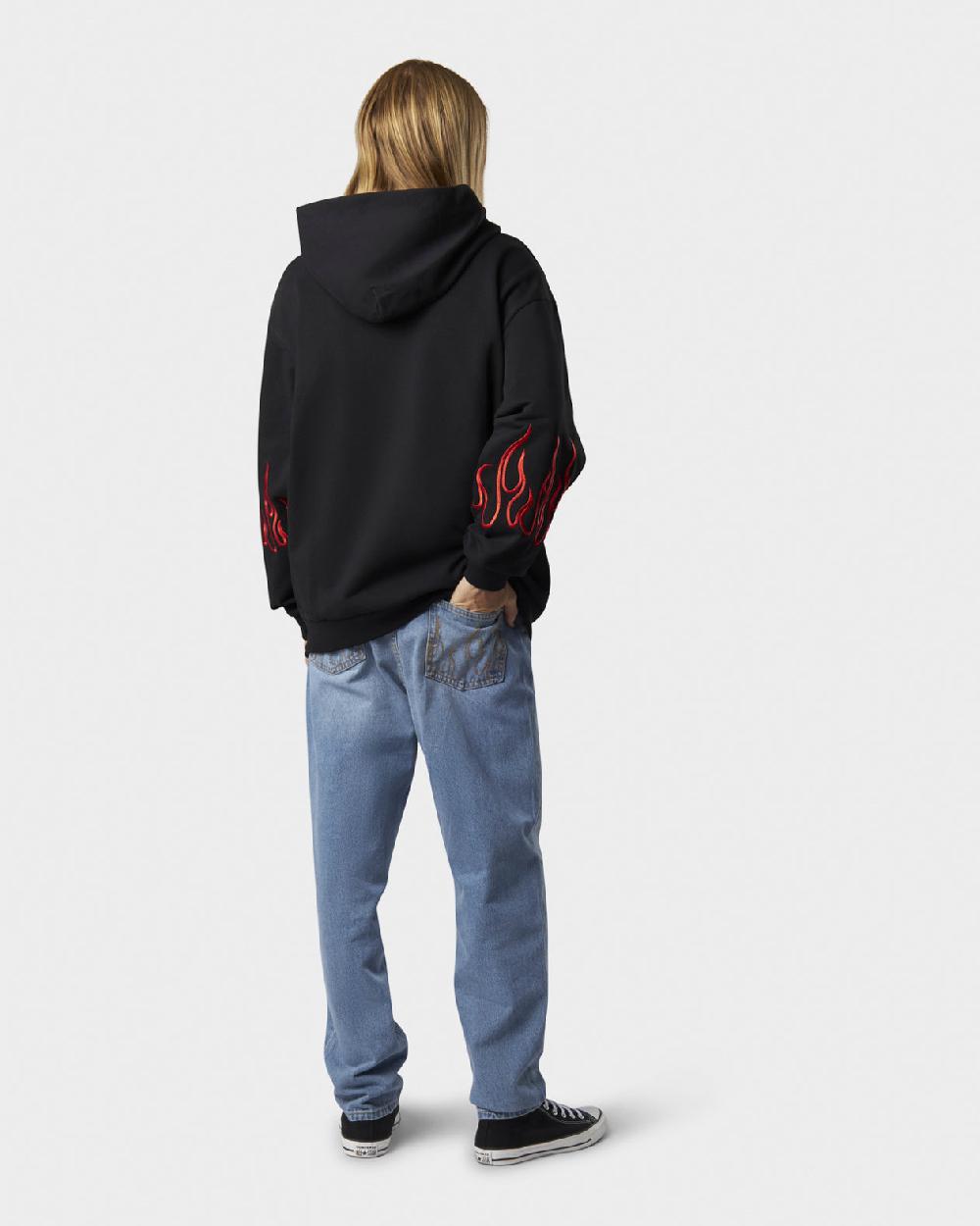 Vision Of Super BLACK HOODIE ZIP WITH EMBROIDERED WHITE LOGO EMBROIDERED RED FLAMES AND METAL LABEL + BUTTON Italia