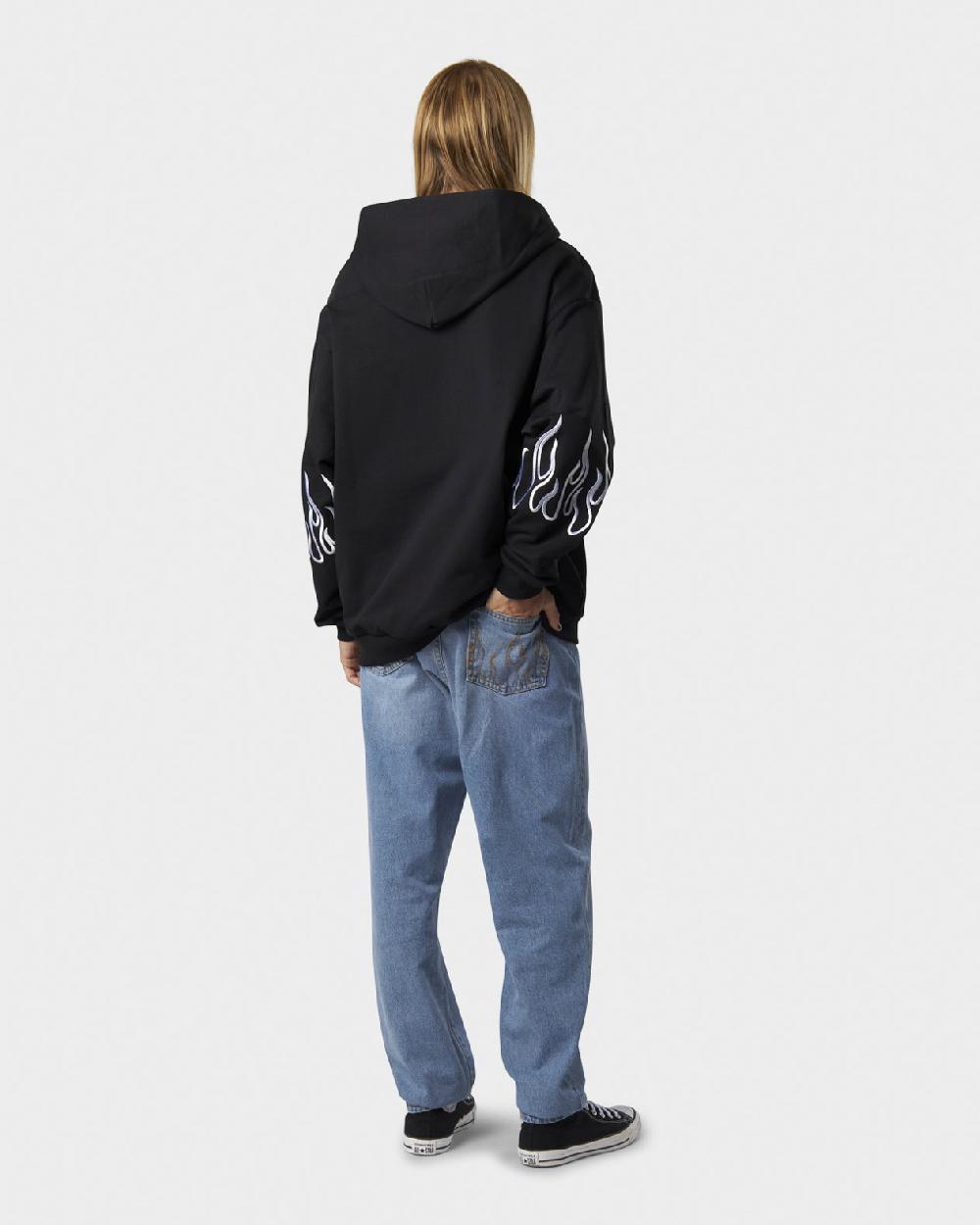Vision Of Super BLACK HOODIE ZIP WITH EMBROIDERED WHITE LOGO EMBROIDERED WHITE FLAMES AND METAL LABEL + BUTTON 2025