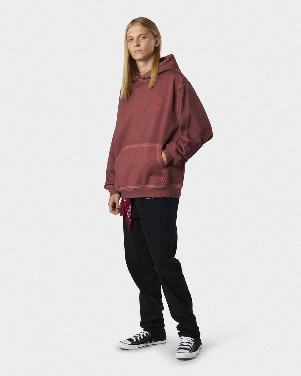 Vision Of Super RUST HOODIE WITH EMBROIDERED RED FLAME AND PRINTED LOGO Nuovo