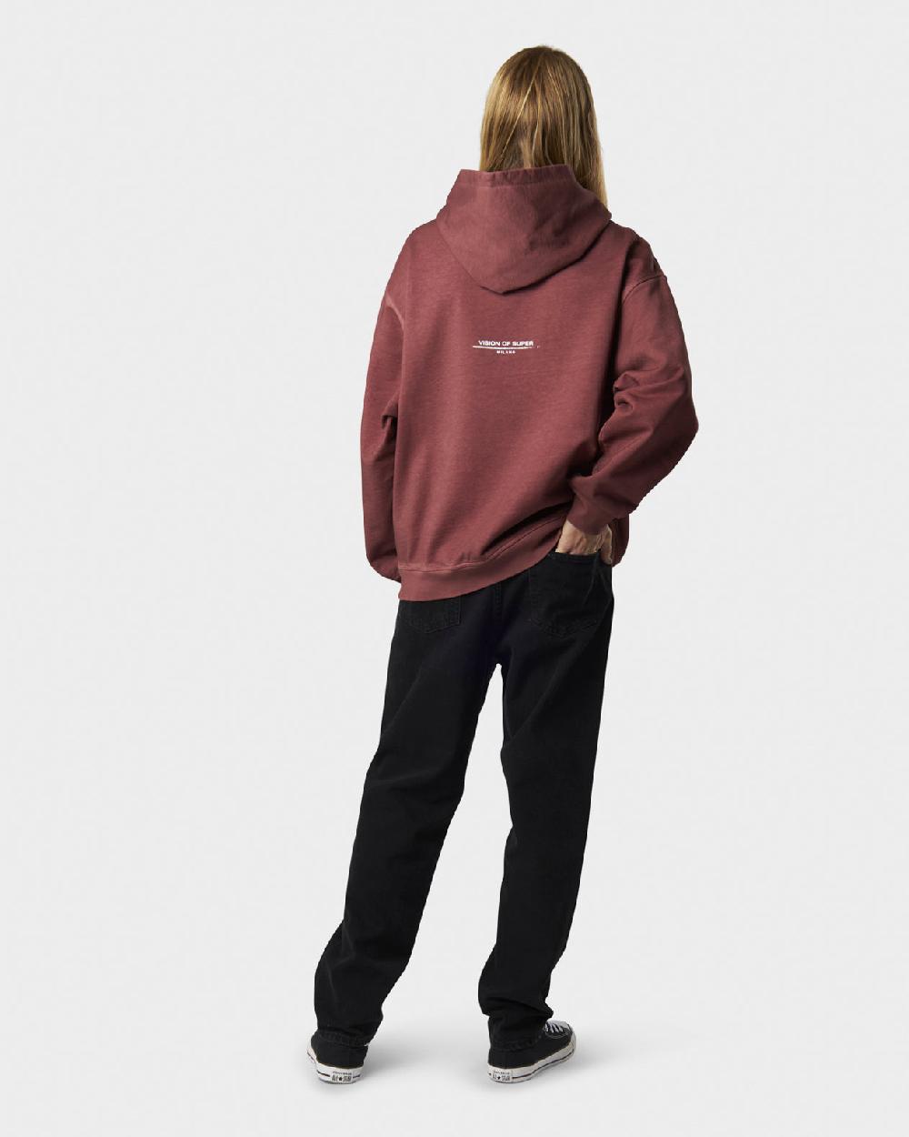 Vision Of Super RUST HOODIE WITH EMBROIDERED RED FLAME AND PRINTED LOGO Nuovo
