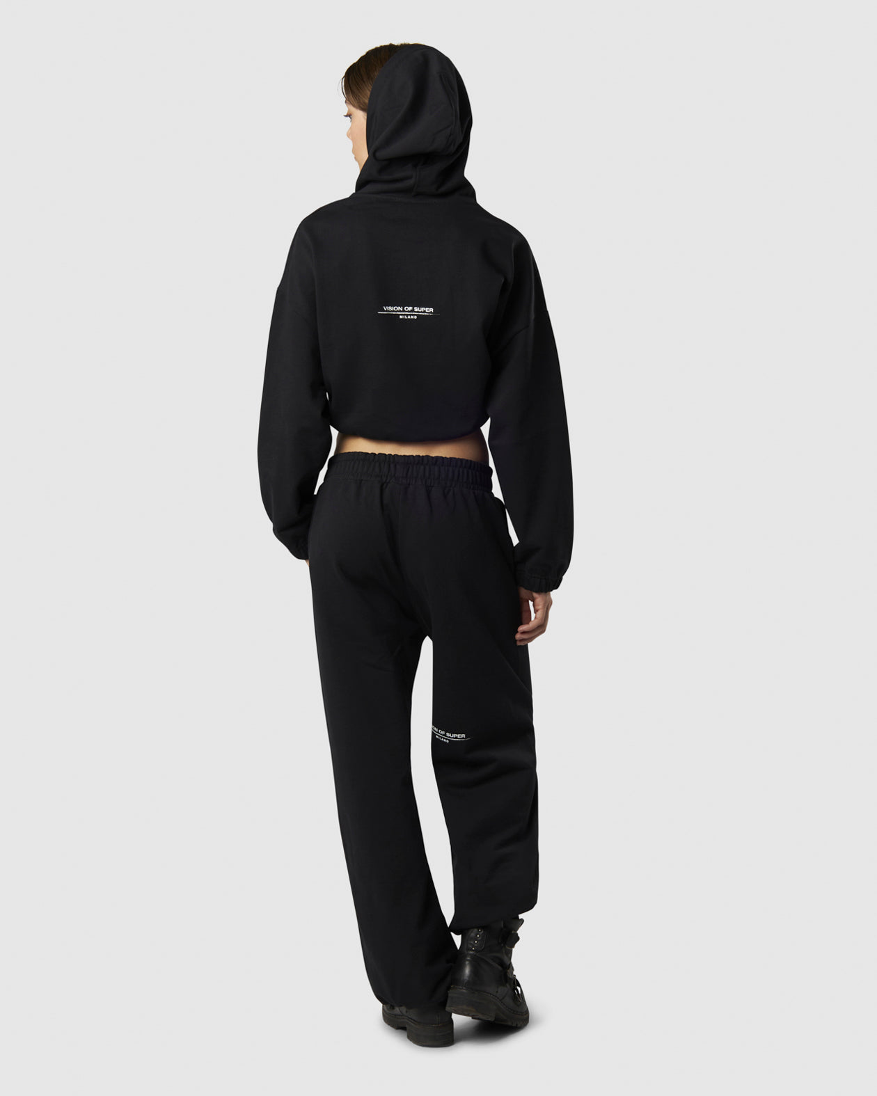 Vision Of Super BACK CROP HOODIE WITH EMBROIDERED FLAME LOGO ON FRONT AND PRINTED LOGO ON BACK Promozione