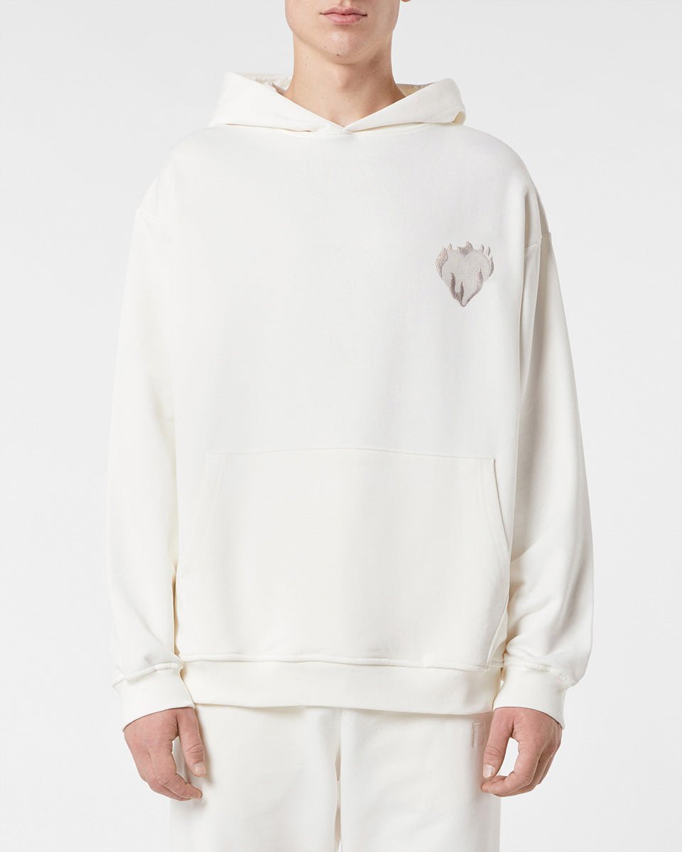 Vision Of Super OFF WHITE HOODIE WITH EMBROIDERED FLAMING HEART Fino Al -60%
