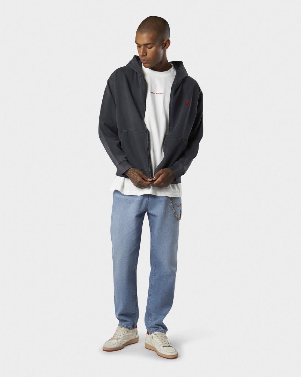 Vision Of Super COLD WASH HOODIE ZIP WITH RED FLAME METAL LABEL AND PRINTED LOGO Convenienza