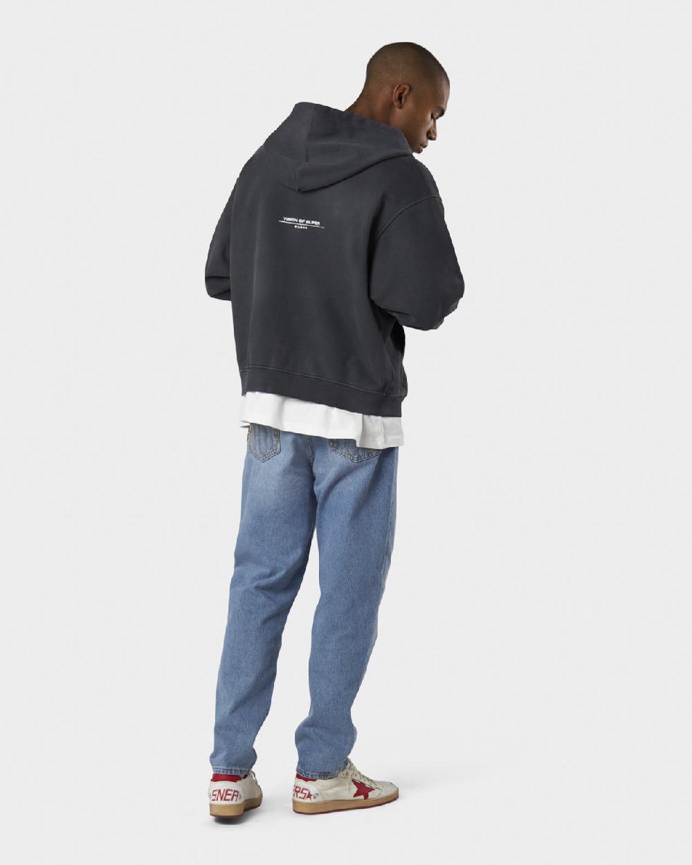Vision Of Super COLD WASH HOODIE ZIP WITH RED FLAME METAL LABEL AND PRINTED LOGO Convenienza