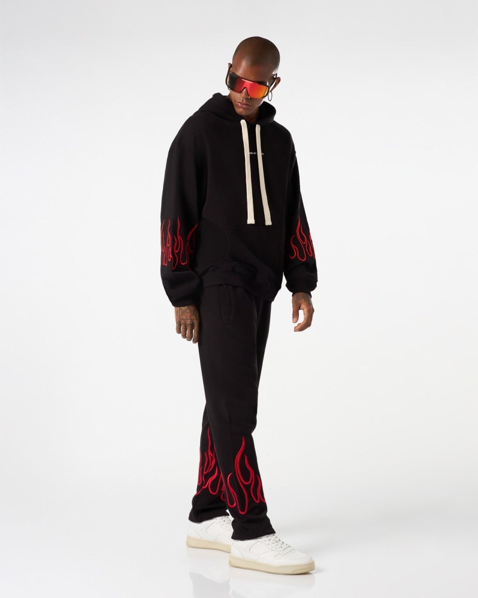 Vision Of Super BLACK HOODIE WITH RED EMBROIDERED FLAMES Novità