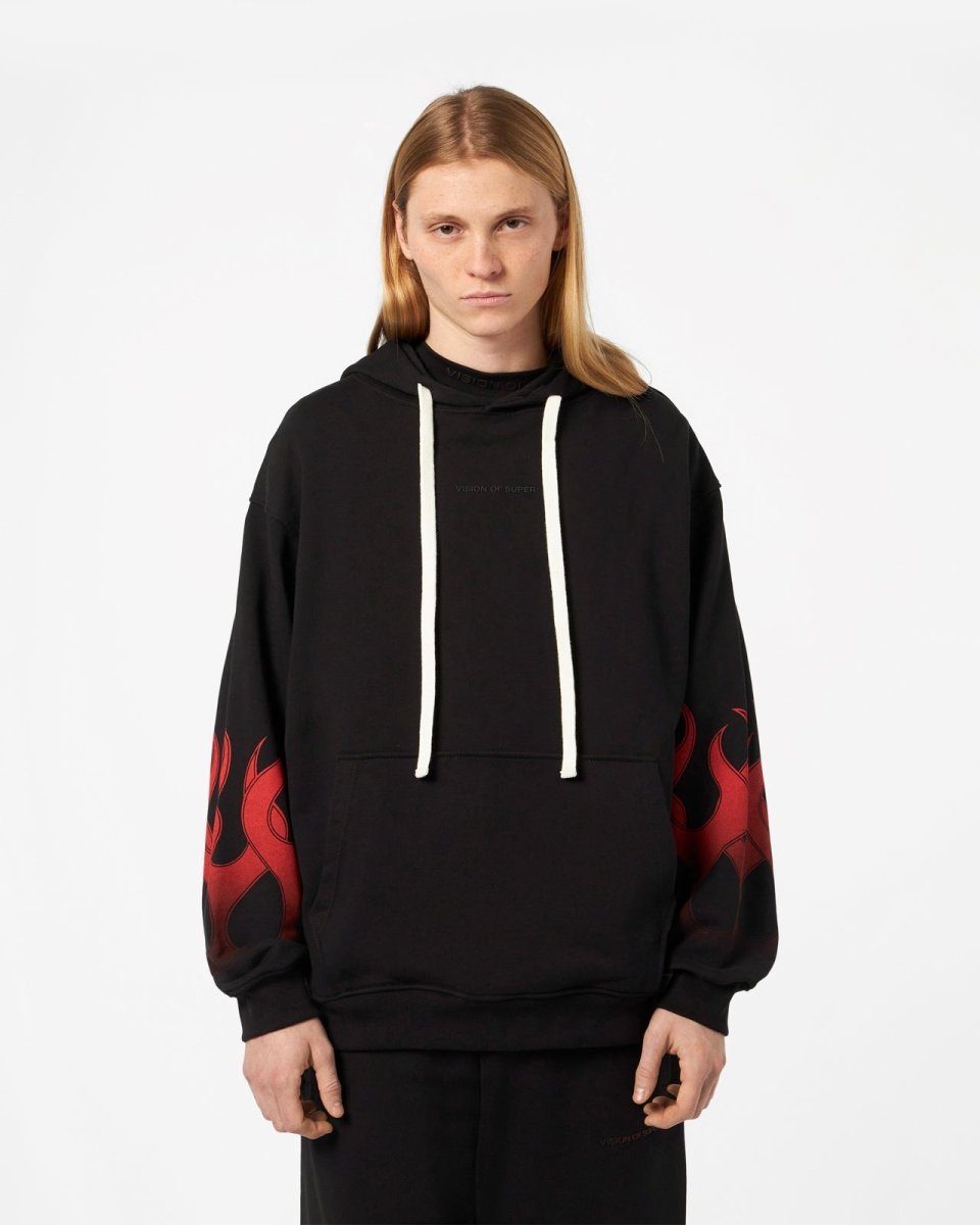 Vision Of Super BLACK HOODIE WITH RED FLAMES Sconto