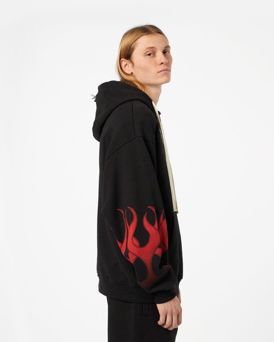 Vision Of Super BLACK HOODIE WITH RED FLAMES Sconto