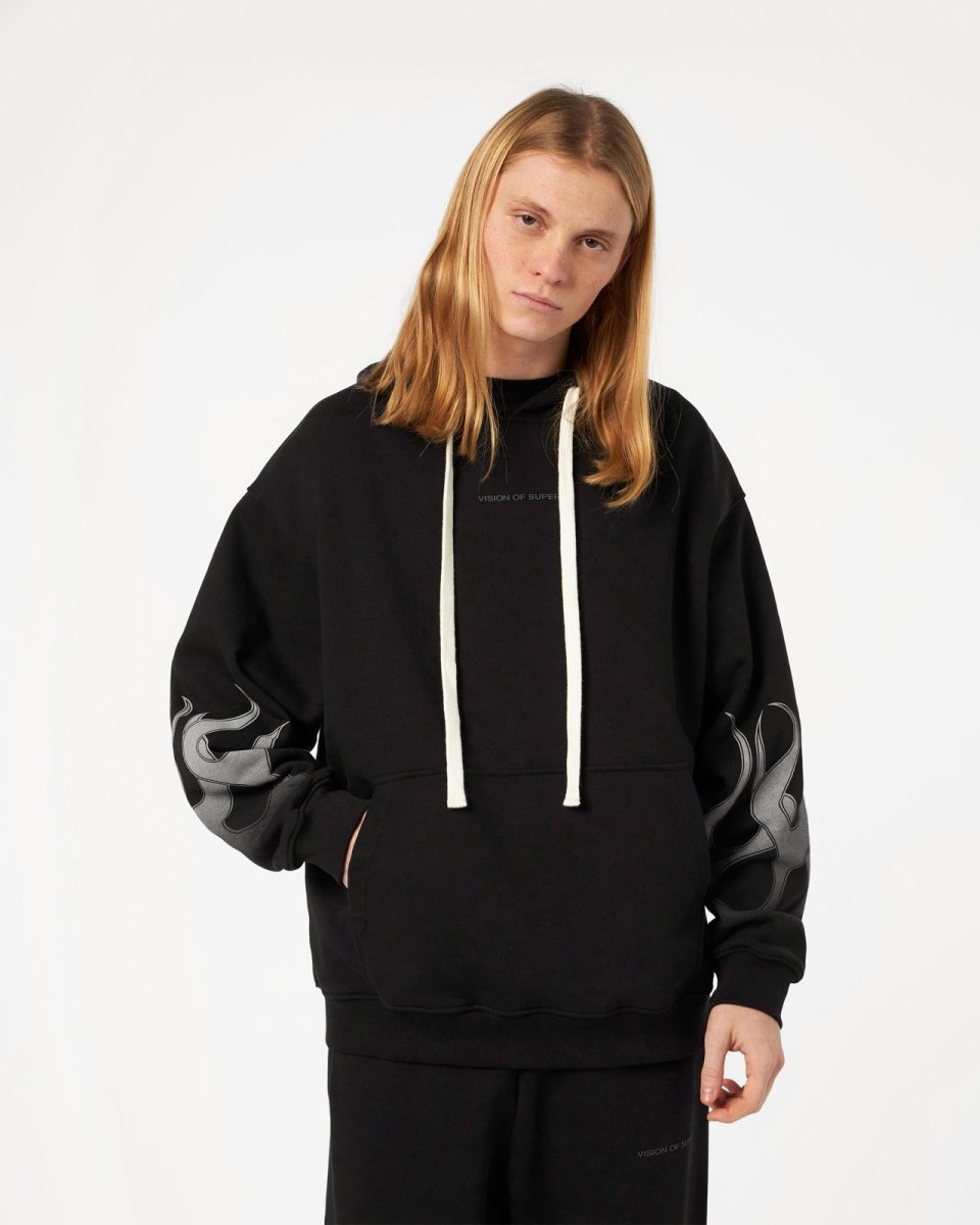 Vision Of Super BLACK HOODIE WITH GREY FLAMES Offerta