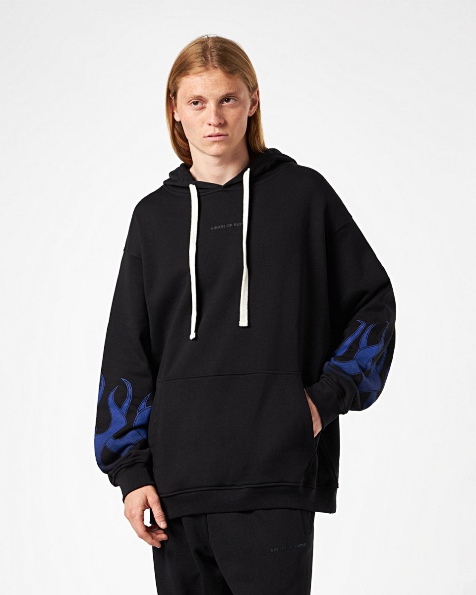 Vision Of Super BLACK HOODIE WITH BLUE FLAMES Economico