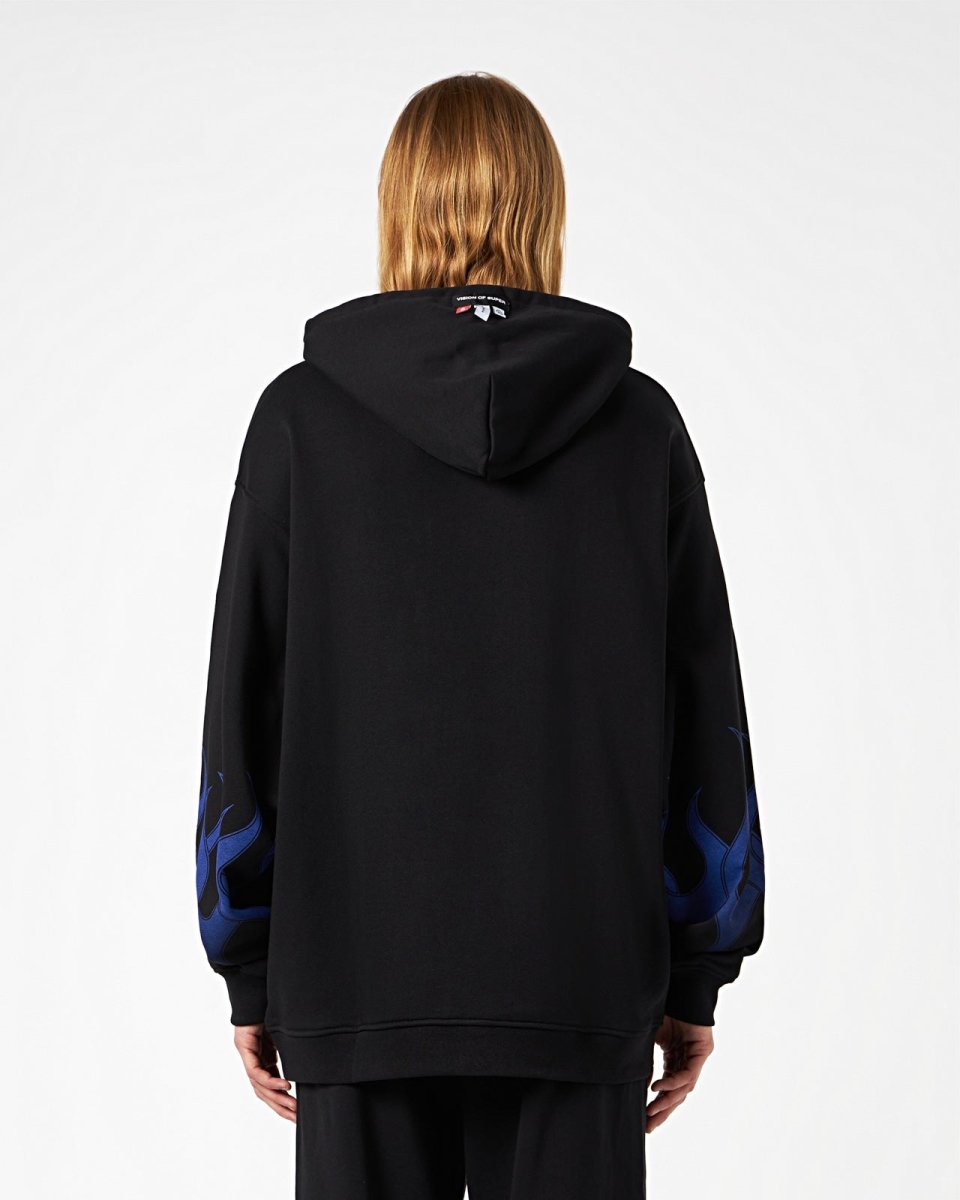 Vision Of Super BLACK HOODIE WITH BLUE FLAMES Economico