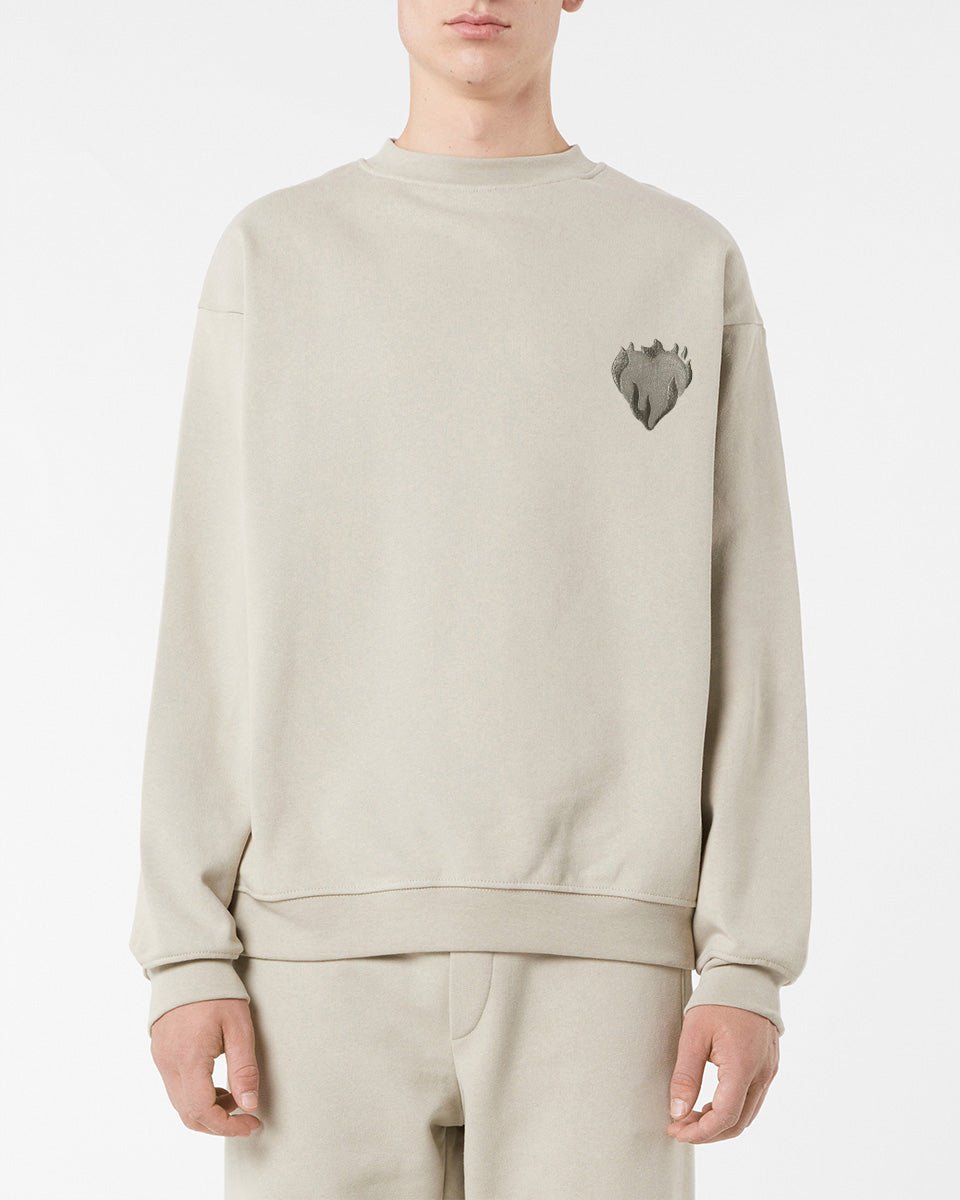 Vision Of Super LONDON FOG CREWNECK WITH EMBROIDERED FLAMING HEART Saldi