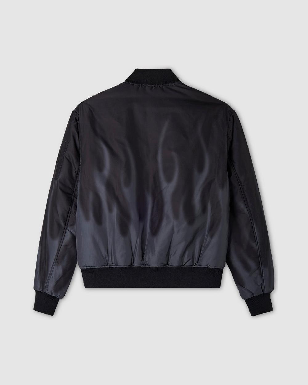 Vision Of Super BLACK BOMBER WITH DIGITAL PRINT LASER FLAMES AND RED EMBROIDERED LOGO Hotsell