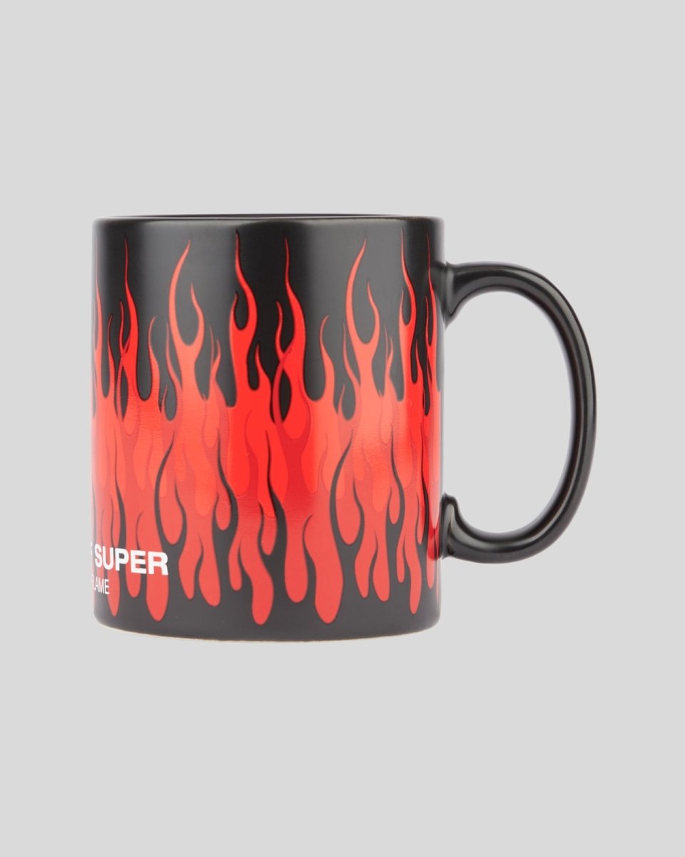 Vision Of Super BLACK MUG WITH TRIPLE FLAMES AND LOGO PRINT Italia