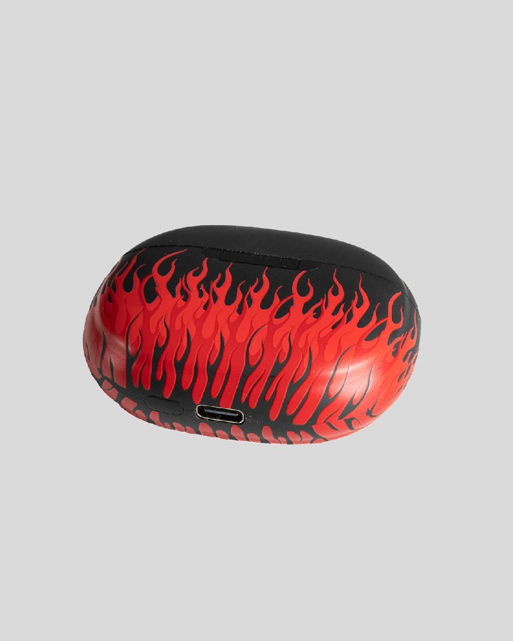 Vision Of Super BLACK EARPHONES WITH RED FLAMES AND WHITE LOGO In Linea