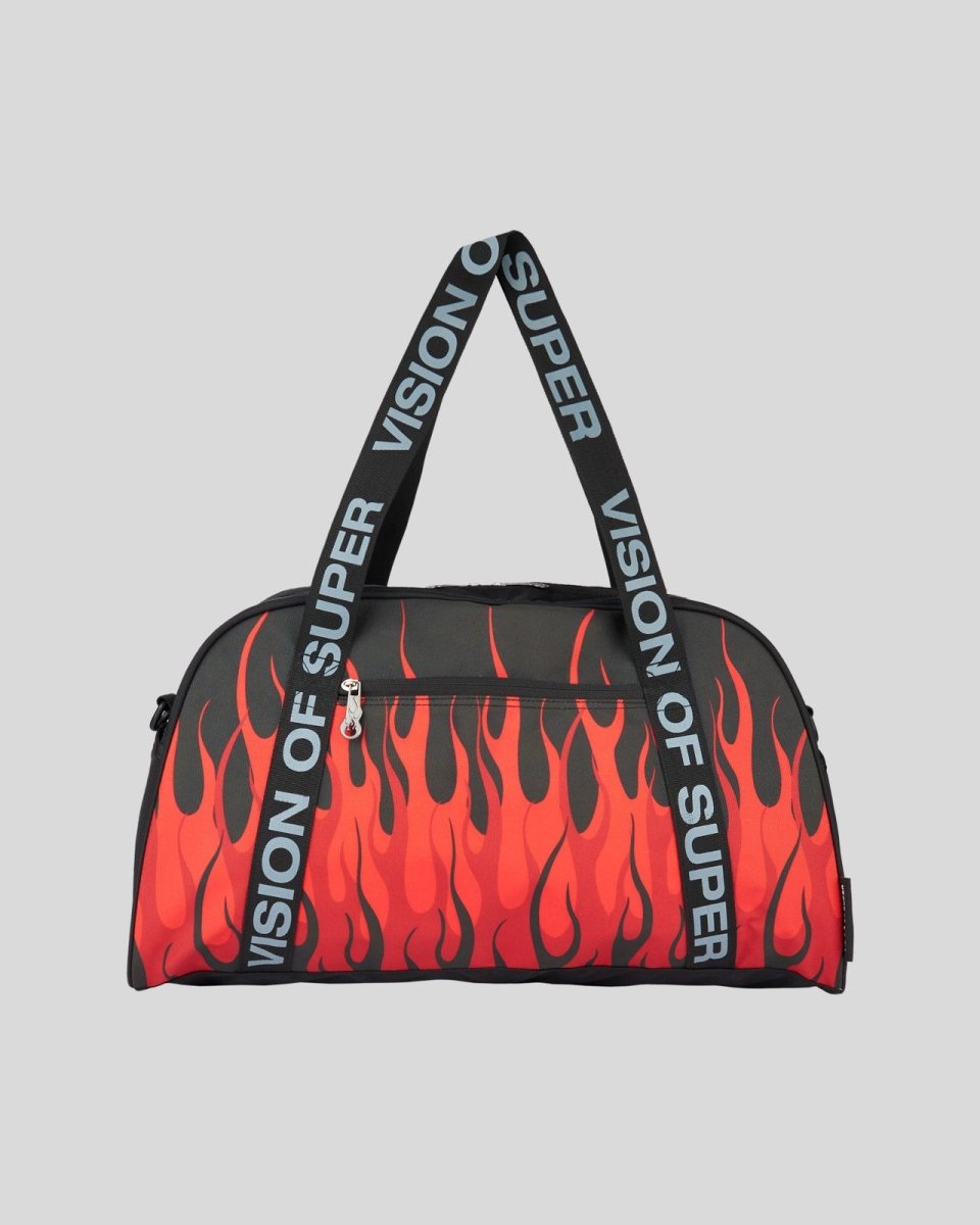 Vision Of Super BLACK GYM BAG WITH TRIPLE FLAMES Nuovo