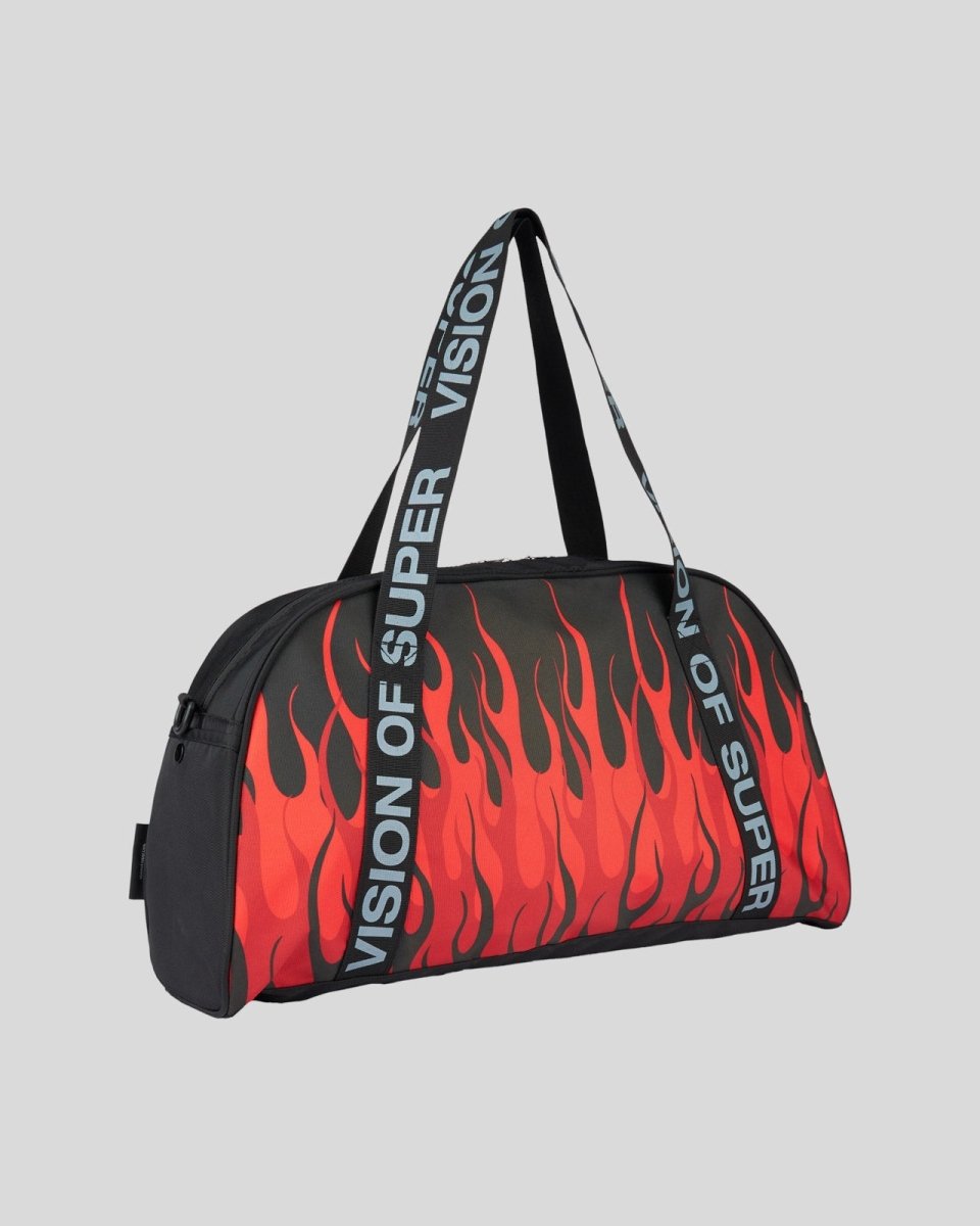 Vision Of Super BLACK GYM BAG WITH TRIPLE FLAMES Nuovo