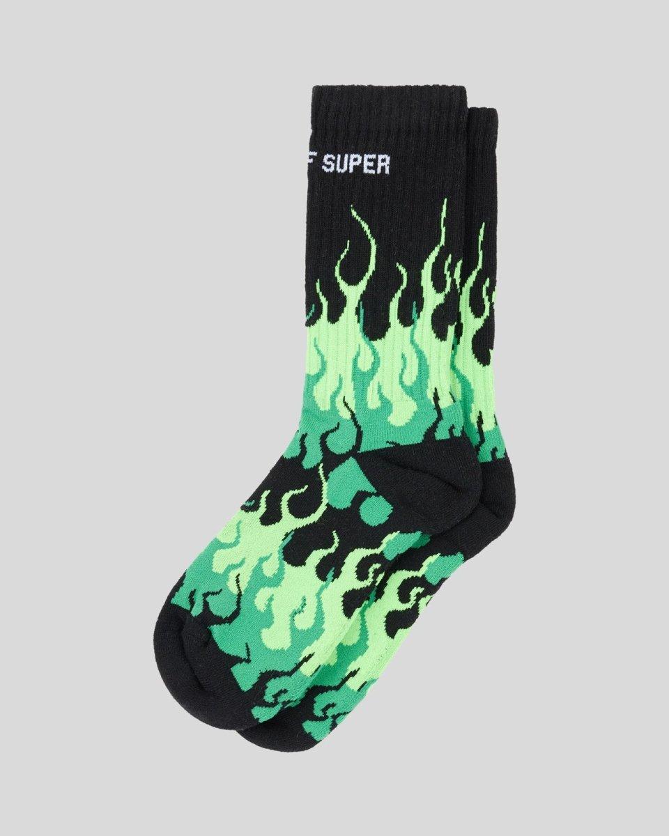 Vision Of Super BLACK SOCKS WITH GREEN TRIPLE FLAMES Qualità