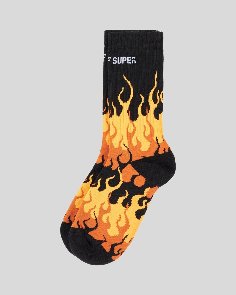 Vision Of Super BLACK SOCKS WITH ORANGE TRIPLE FLAMES Vendita