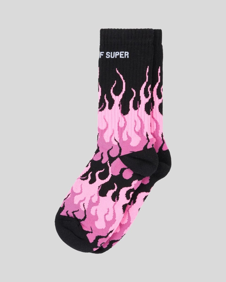 Vision Of Super BLACK SOCKS WITH FUCHSIA TRIPLE FLAMES Promozione