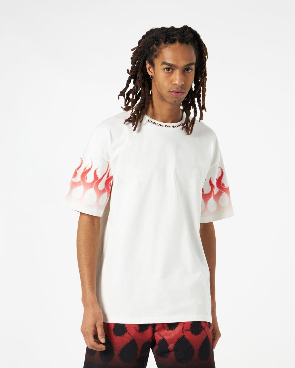 Vision Of Super WHITE T-SHIRT WITH RED FLAMES Sottocosto