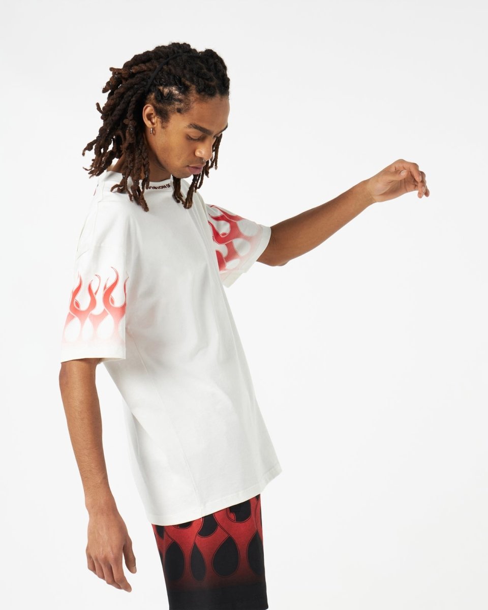 Vision Of Super WHITE T-SHIRT WITH RED FLAMES Sottocosto