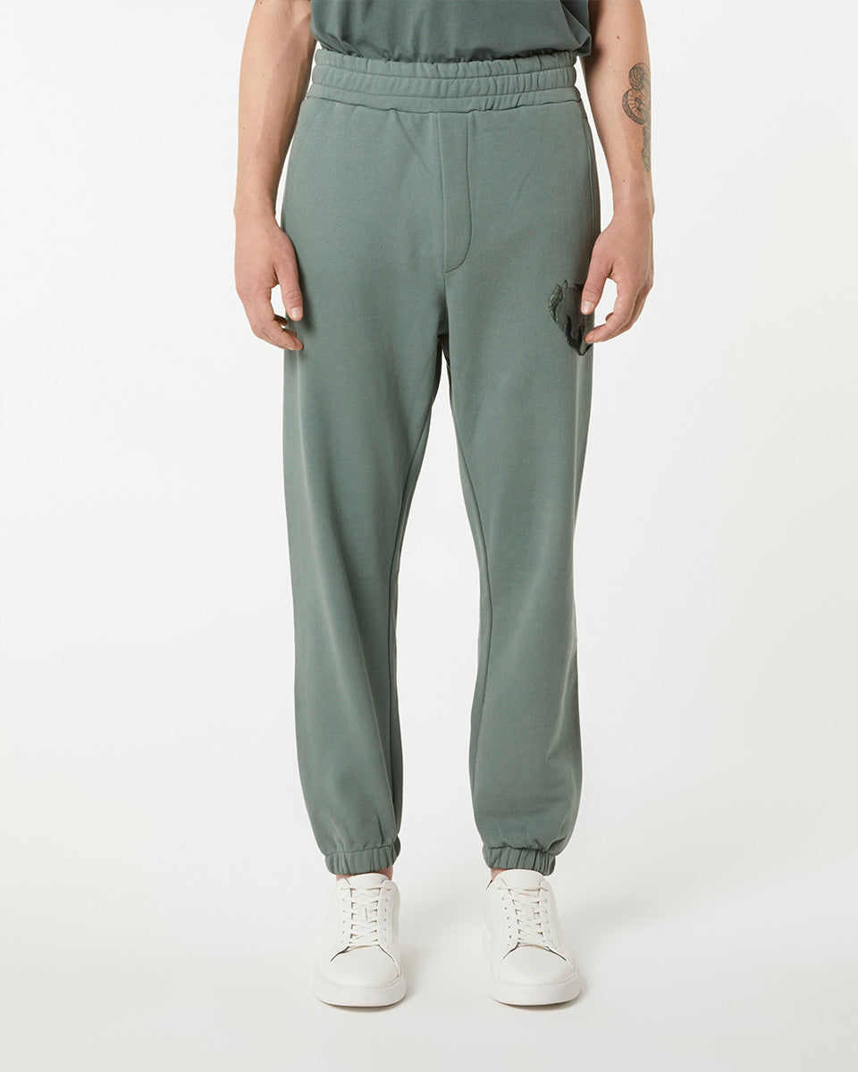 Vision Of Super BALSAM GREEN PANTS WITH EMBROIDERED FLAMING HEART Offerte