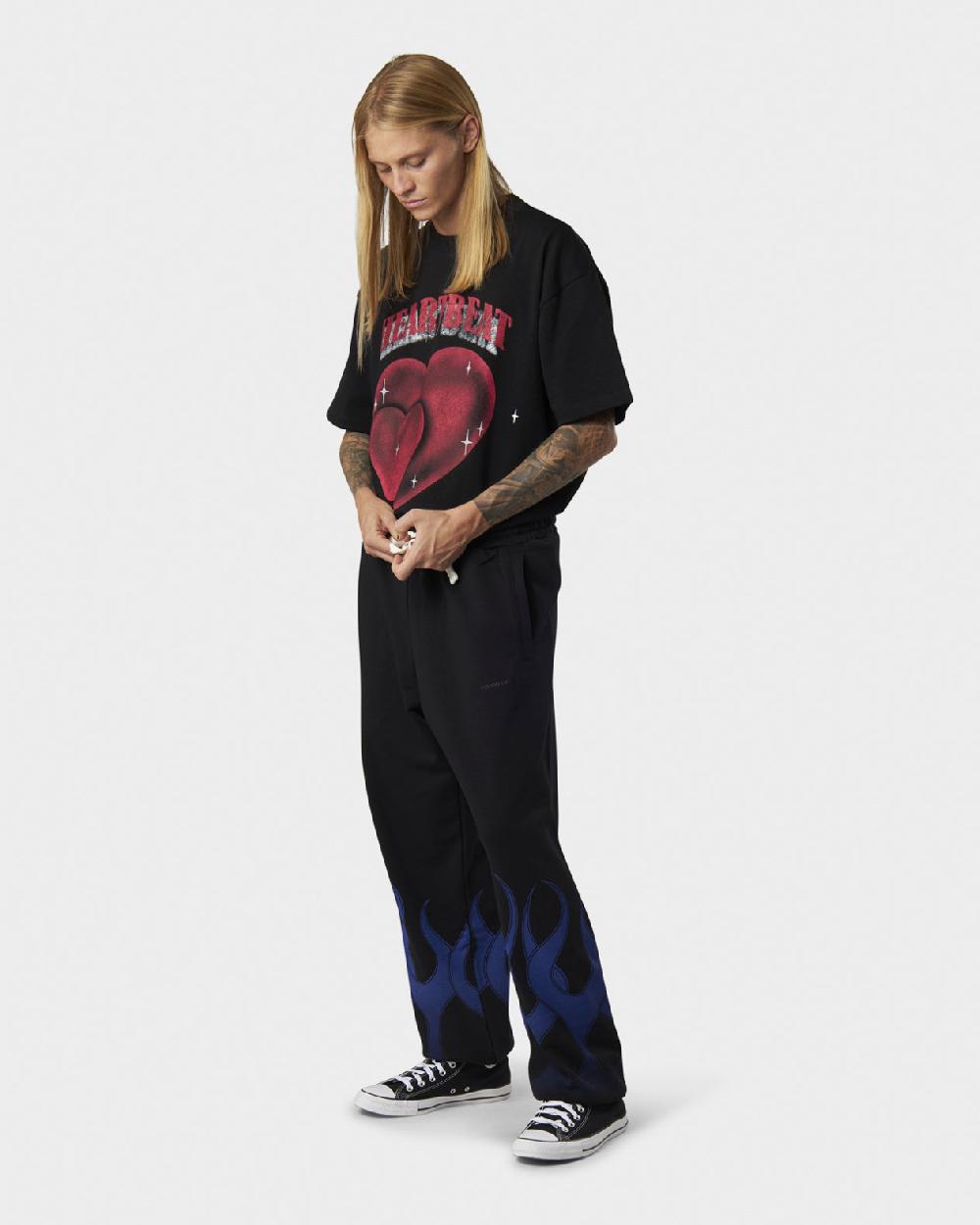 Vision Of Super BLACK PANTS WITH BLUE FLAMES I Più Venduti