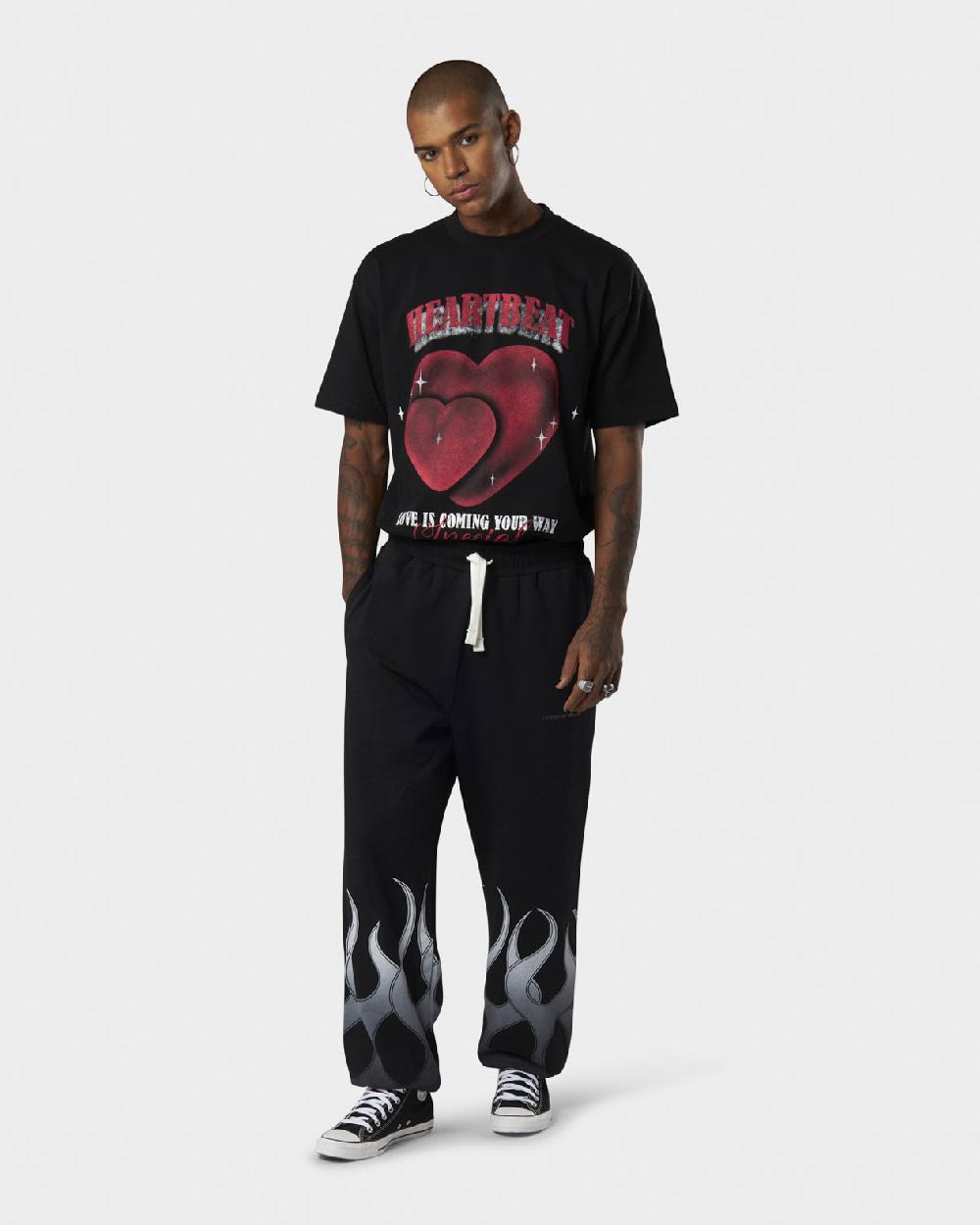 Vision Of Super BLACK PANTS WITH WHITE FLAMES Vendite Flash