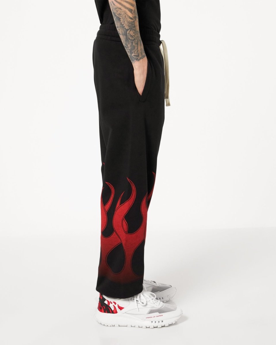 Vision Of Super BLACK PANTS WITH RED FLAMES Negozio