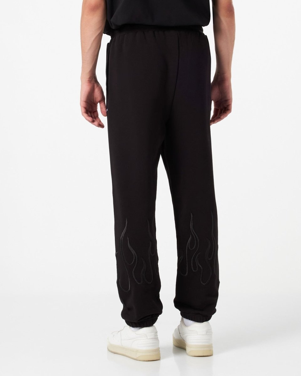 Vision Of Super BLACK PANTS WITH BLACK EMBROIDERED FLAMES In Saldo