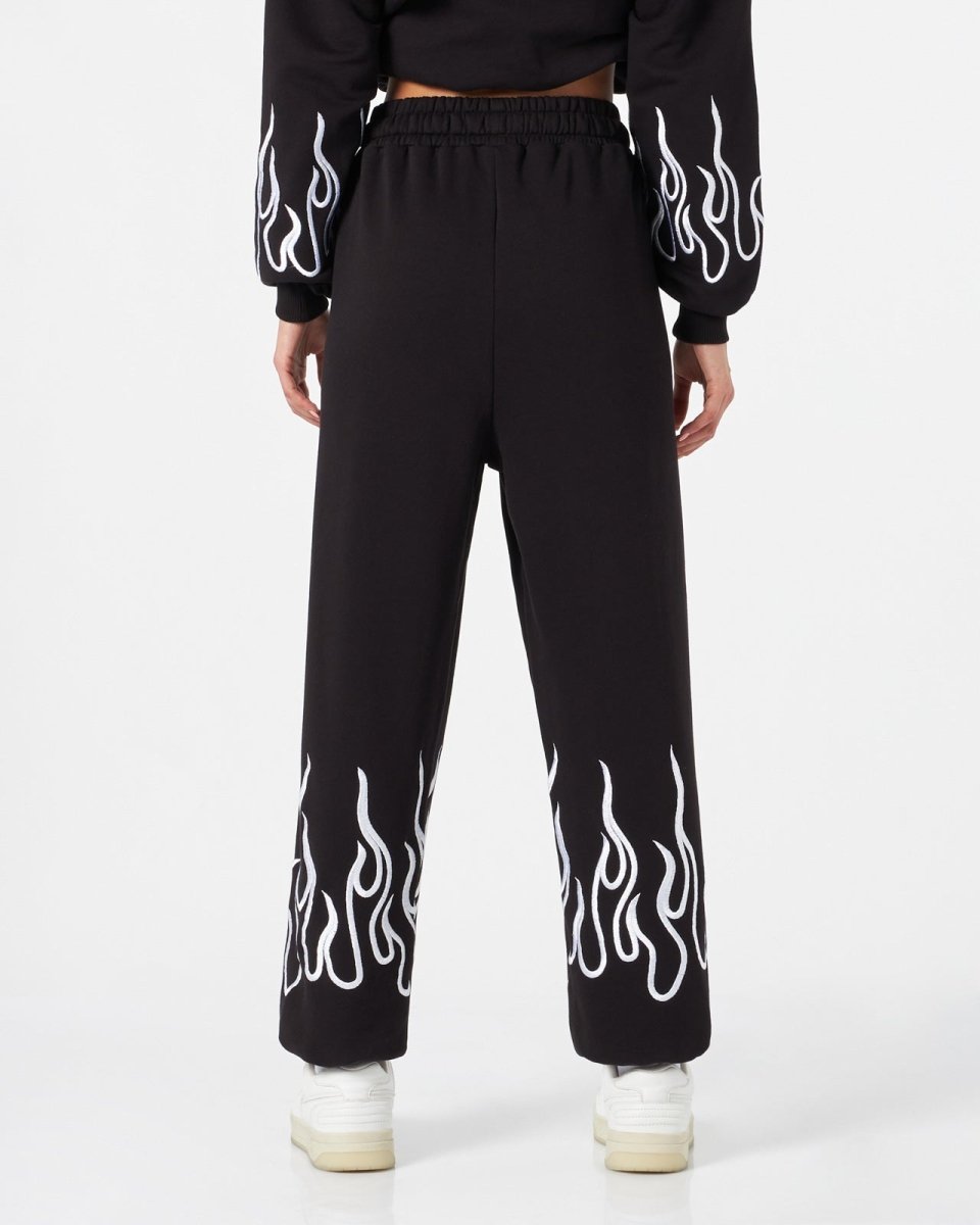 Vision Of Super BLACK WOMAN PANTS WITH WHITE EMBROIDERED FLAMES 2025
