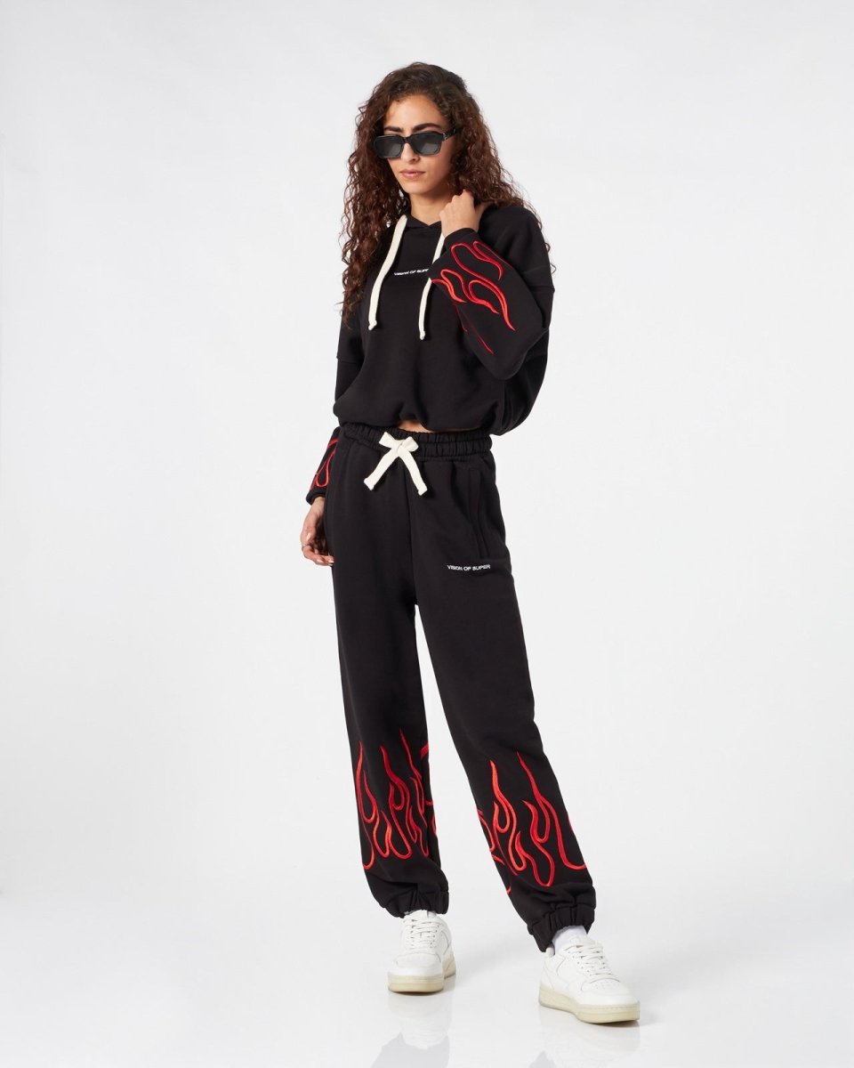 Vision Of Super BLACK WOMAN PANTS WITH RED FLAMES Italy