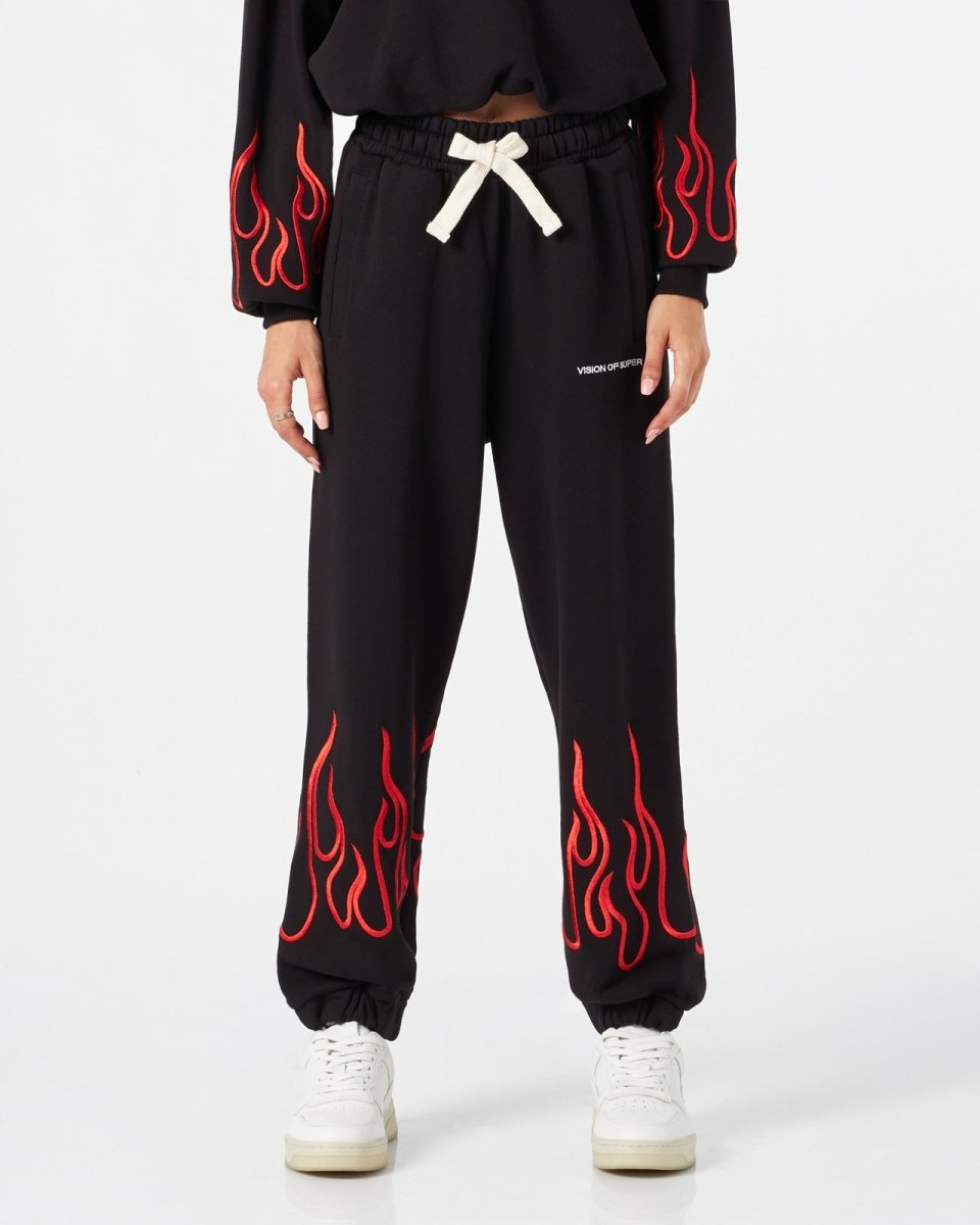 Vision Of Super BLACK WOMAN PANTS WITH RED FLAMES Italy
