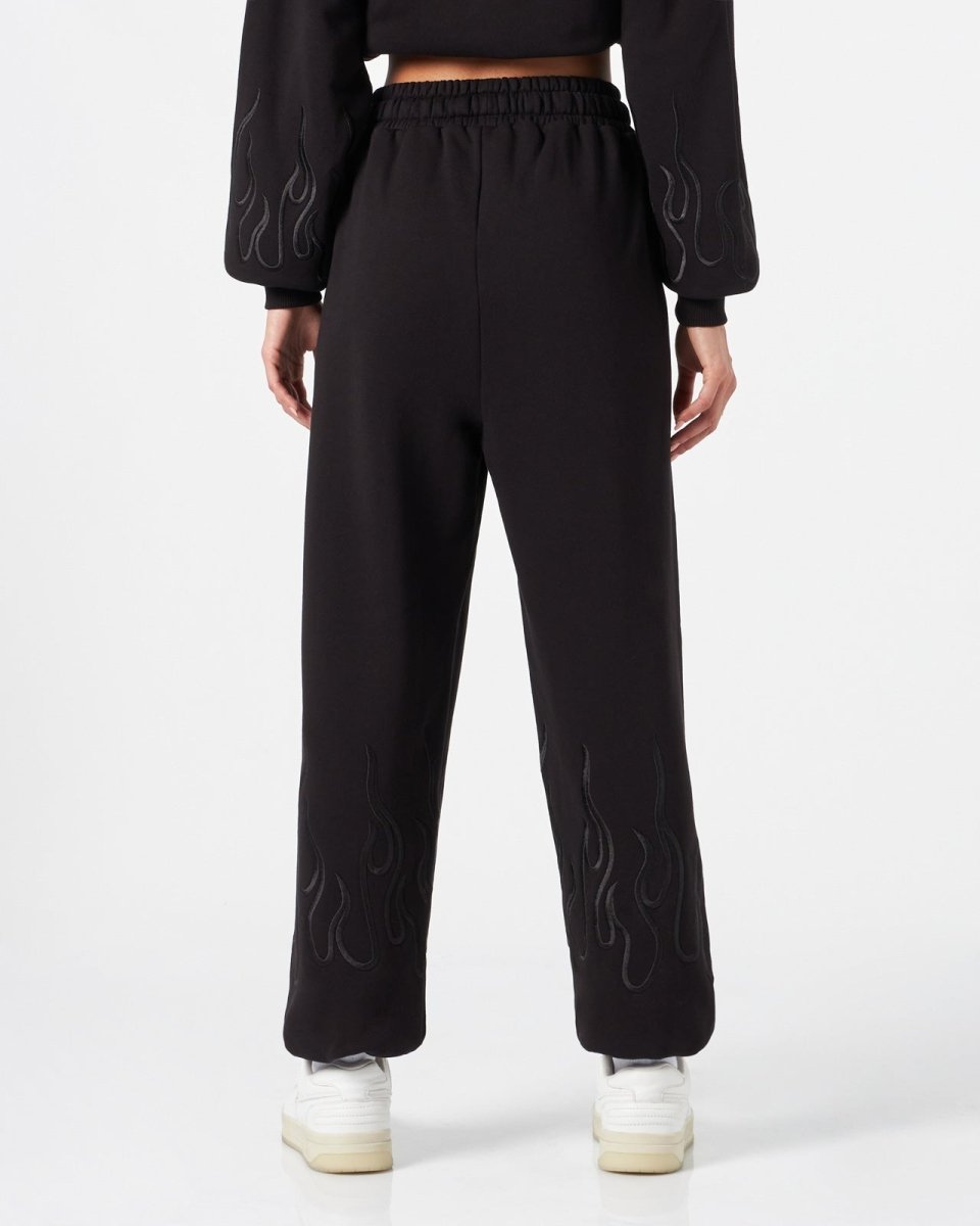 Vision Of Super BLACK WOMAN PANTS WITH BLACK EMBROIDERED FLAMES Italia