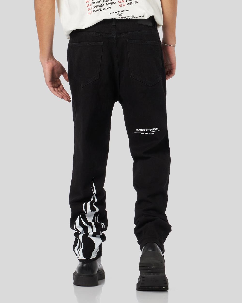 Vision Of Super BLACK DENIM JEANS WITH PRINTED FLAMES AND LOGO 2025