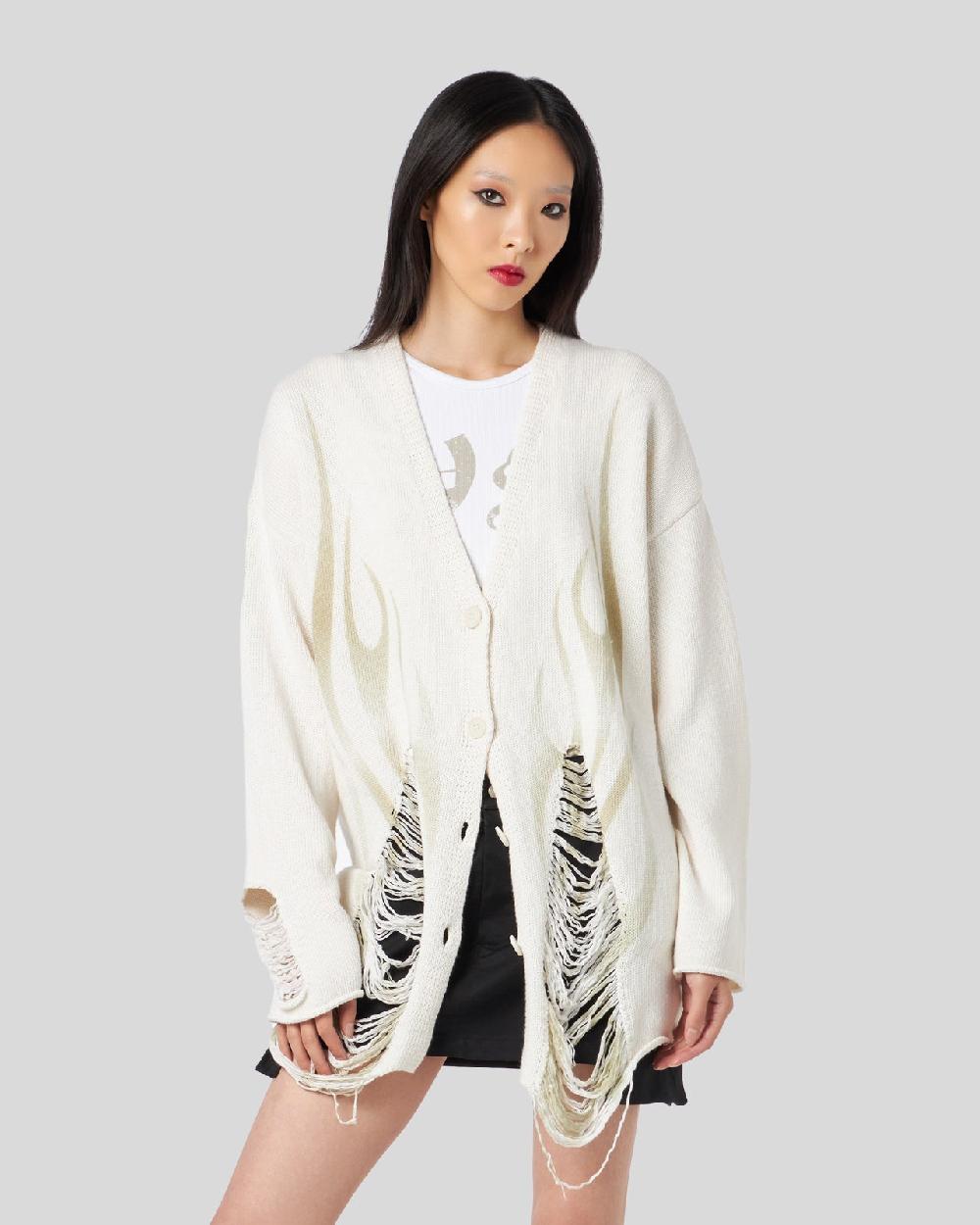 Vision Of Super SAND CARDIGAN WITH PRINTED TRIBAL FLAMES In Linea