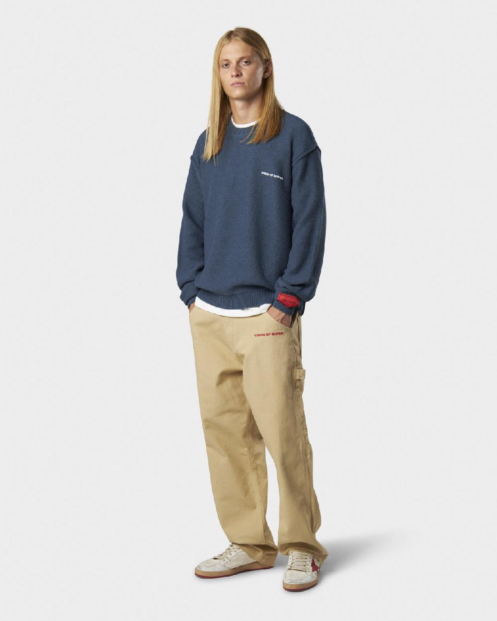 Vision Of Super BLUE JUMPER WITH WHITE PRINT VOS MILANO ON BACK AND PRINTED LOGO ON FRONT Vendita