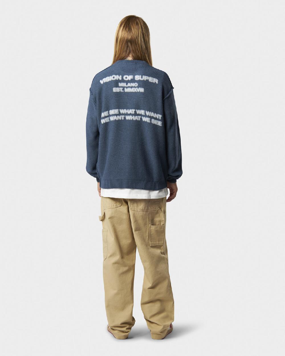Vision Of Super BLUE JUMPER WITH WHITE PRINT VOS MILANO ON BACK AND PRINTED LOGO ON FRONT Vendita