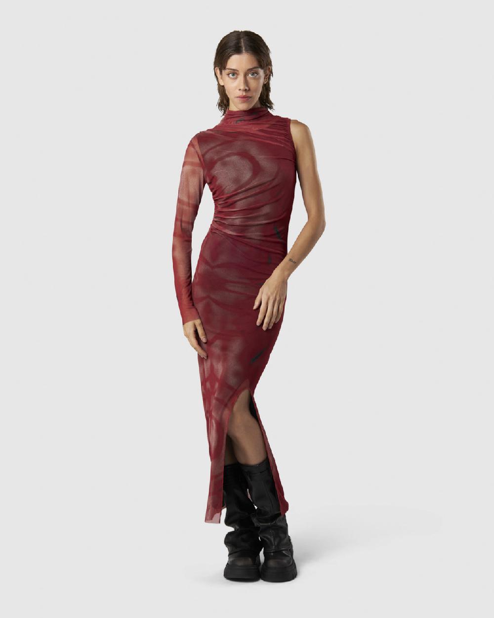 Vision Of Super ASYMMETRICAL LONG DRESS WITH RED GOTHIC GRAPHIC Spedizione Gratuita