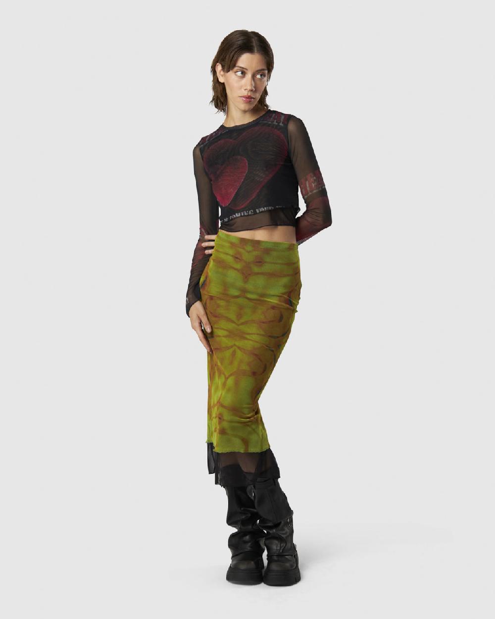 Vision Of Super MIDI SKIRT WITH YELLOW TRIBAL GRAPHIC Pezzi Unici